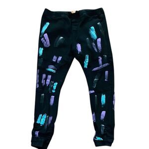 Demolition Black Painted Pull-on Jogger Pants Mens Size 2XL Hip Hop Streetwear